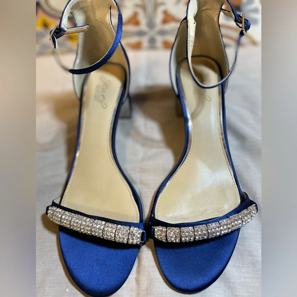 Badgley Mischka, Royal Blue, Satin Bejeweled Wedding Sandal, size 9.5 - Picture 6 of 7